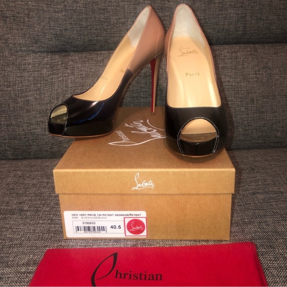 NWT Christian Louboutin New Very Prive 120 Patent Degrade Black-Nude 40.5